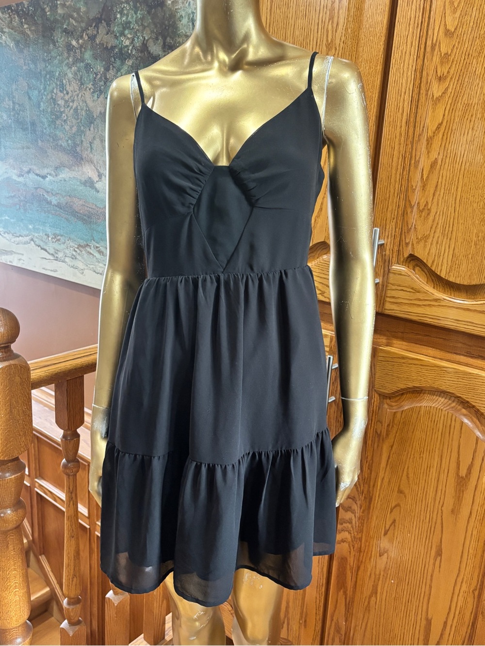 Dynamite Black Spaghetti-Strap Tiered Mini Dress
